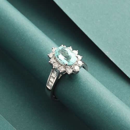 CHAIRMAN VAULT COLLECTION - AAAA Paraiba Turmalin, Weißer Diamant Ring, zertifiziert und geprüft, 950 Platin (Größe 17.00) ca. 3.85 ct image number 1