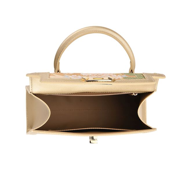 LA MAREY Crossbody Tasche aus 80% Seidenbrokat und 20% Echtleder, 24x10x20cm, Beige image number 5