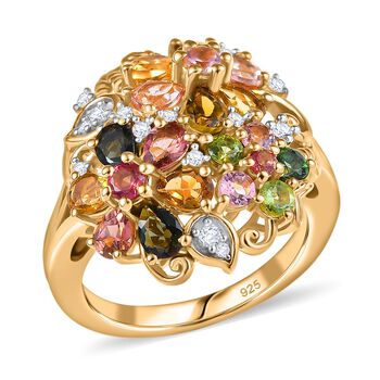 Mehrfarbig-Turmalin Ring 925 Silber 750 Gelbgold Vermeil (Gr&ouml;&szlig;e 20.00) ca. 2,60 ct