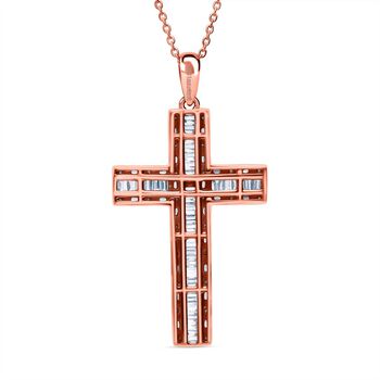 LUXURIANT SGL zertifizierter SI-GH Labor Diamant Kreuz Anh&auml;nger mit 50cm Kette, 925 Silber 750 Ros&eacute;gold Vermeil - 1 ct.