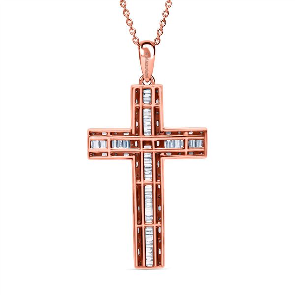 LUXURIANT SGL zertifizierter SI-GH Labor Diamant Kreuz Anh&auml;nger mit 50cm Kette, 925 Silber 750 Ros&eacute;gold Vermeil - 1 ct. image number 4