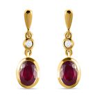 Afrikanische Rubin (Fissure gef&uuml;llt) und wei&szlig;e Zirkon-Ohrringe, 925 Silber vergoldet ca. 2,57 ct