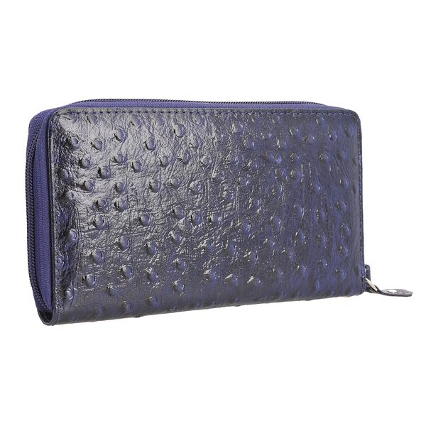 Echtleder Brieftasche mit Straußenprägung, marine image number 3