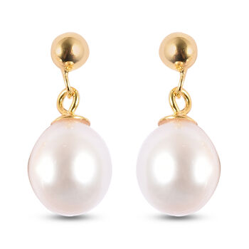 Wei&szlig;e S&uuml;&szlig;wasserzucht Perle Ohrringe 925 Silber Gelbgold-&Uuml;berzug