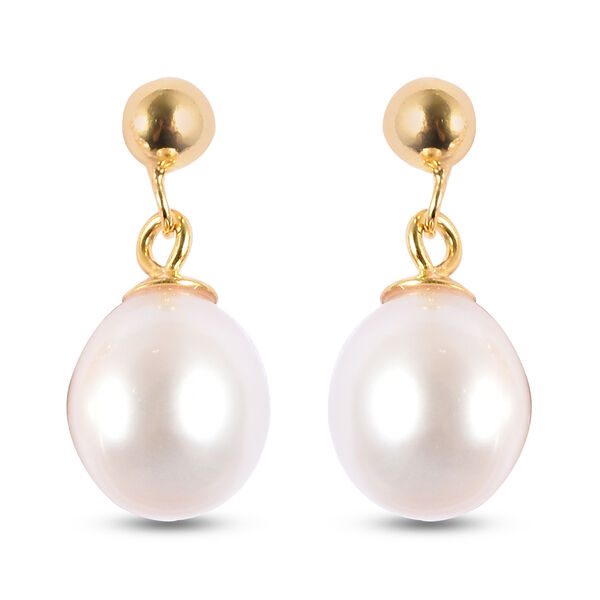 Wei&szlig;e S&uuml;&szlig;wasserzucht Perle Ohrh&auml;nger 925 Silber Gelbgold-&Uuml;berzug&nbsp;