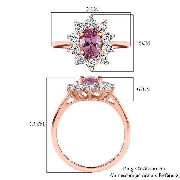 AA Lila Spinell, wei&szlig;er Zirkon Ring, 925 Silber Ros&eacute;gold Vermeil (Gr&ouml;&szlig;e 18.00) ca. 0.99 ct image number 7