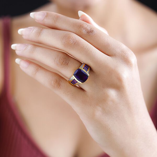 Afrikanischer Amethyst, Wei&szlig;er Zirkon Ring, 925 Silber Gelbgold Vermeil (Gr&ouml;&szlig;e 17.00) ca. 6.10 ct image number 3