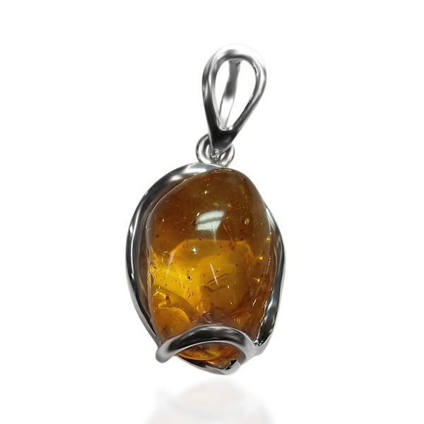 Natürlicher Baltischer Bernstein mit INSEKT (Mittel) Anhänger 925 Silber image number 0
