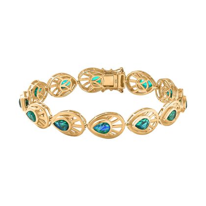 Pfau Quarz Triplette Armband ca. 19 cm 925 Silber 750 Gelbgold Vermeil ca. 10.36 ct