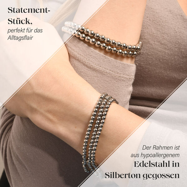 5er-Set – Kugel-Perlen-Armbänder in Silberton image number 2