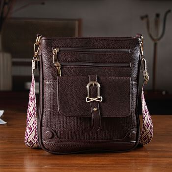 Elegante Umh&auml;ngetasche aus feinem Lederimitat mit Mehrfachf&auml;chern, 24x27cm, Cognacbraun