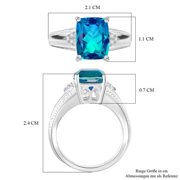 Indischen Ozean Quarz, Wei&szlig;er Zirkon Ring 925 Silber (Gr&ouml;&szlig;e 16.00) ca. 3,31 ct image number 6