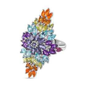 Feueopal, Citrin, Praiba-Apatit, Natürlicher Peridot, Citrin und Amethyst Ring, 925 Silber rhodiniert (Größe 17.00) ca. 6.12 ct