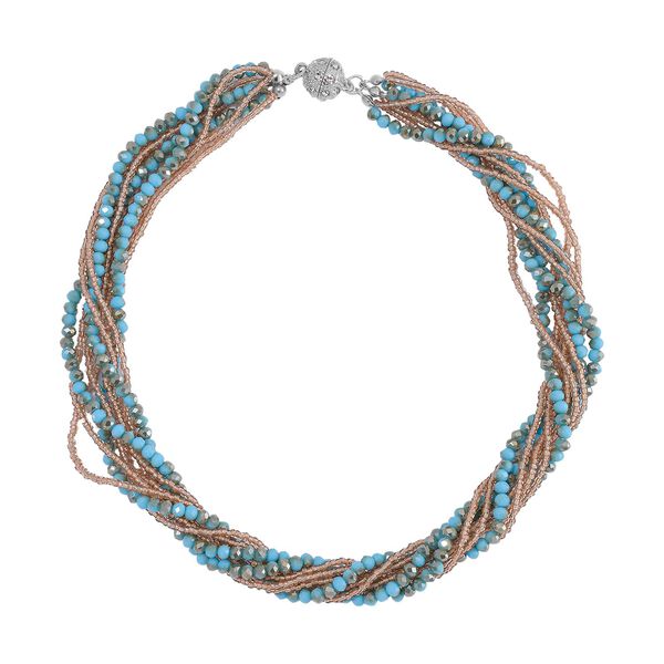 2er Set - Blau und Braun Kristall, Weißer Kristall Halskette und Ohrringe image number 5