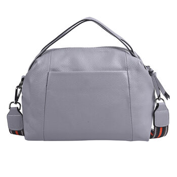 Exklusive Lederkollektion, Umh&auml;ngetasche, echtes Leder mit Futter, Rei&szlig;verschluss und mehreren Taschen, Hellgrau