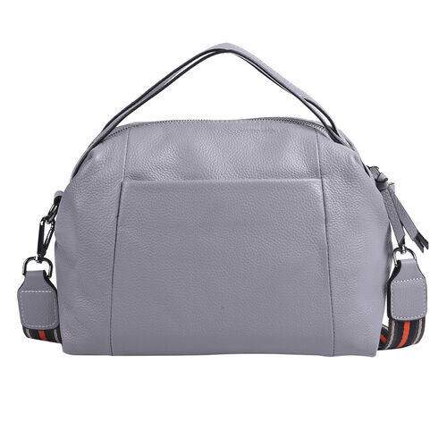 Exklusive Lederkollektion, Umhängetasche, echtes Leder mit Futter, Reißverschluss und mehreren Taschen, Hellgrau image number 0