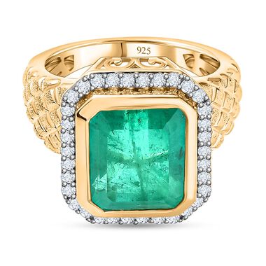Smaragd-Quarz-Triplette, Weißer Zirkon Ring, 925 Silber Gelbgold Vermeil, (Größe 17.00) ca. 7.47 ct