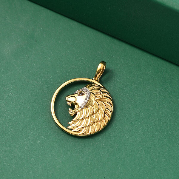 GP - Kanchanaburi Blauer Saphir, Wei&szlig;er Zirkon Anh&auml;nger 925 Silber 750 Gelb Vergoldet image number 1