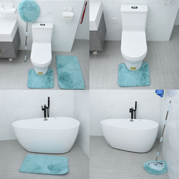 3er-Set Bad-Kollektion, extra weicher Duschvorleger 50x80 cm, WC-Vorleger 40x50 cm, WC-Deckel, Hellblau image number 3