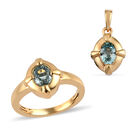 2er-Set Kambodschanischer blauer Zirkon Ring und Anhänger 925 Silber vergoldet ca. 2,62 ct