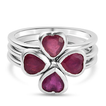 Stapelbarer, Afrikanischer Rubin (Fissure gef&uuml;llt) 3-fach-Ring, 925 Silber platiniert ca. 2.87 ct