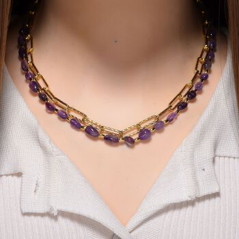 Afrikanischer Amethyst Halskette, ca. 45 cm + 5 cm Extender, vergoldet ca. 130.00 ct