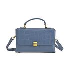 Cabrio Handtasche mit Krokoprägung aus echtem Leder, 25x8x15 cm, Blau
