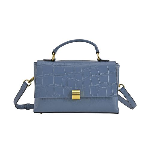 Cabrio Handtasche mit Krokoprägung aus echtem Leder, 25x8x15 cm, Blau image number 0