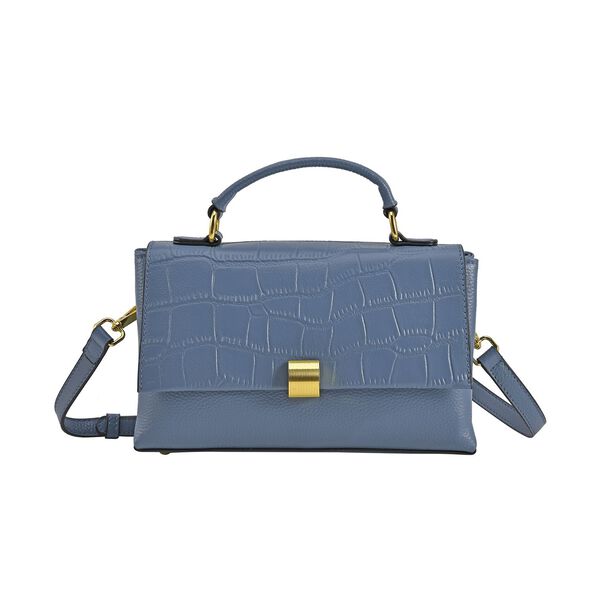 Cabrio Handtasche mit Krokopr&auml;gung aus echtem Leder, 25x8x15 cm, Blau