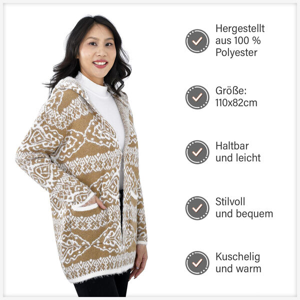 Winter-Kapuzenpullover mit 2 Taschen, Khaki und weiß image number 6