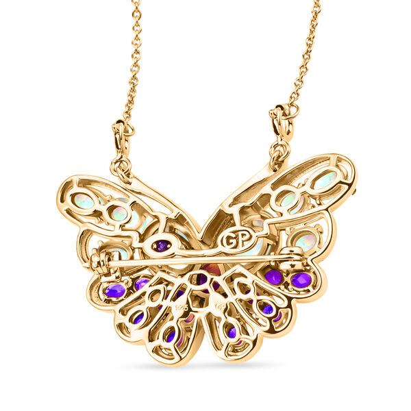 GP - AA Afrikanischer Amethyst, Nat&uuml;rlicher, &auml;thiopischer Welo Opal Halskette ca. 45 cm 925 Silber Rhodiniert und 750 Gelbgold Vermeil ca. 5,67 ct. image number 5