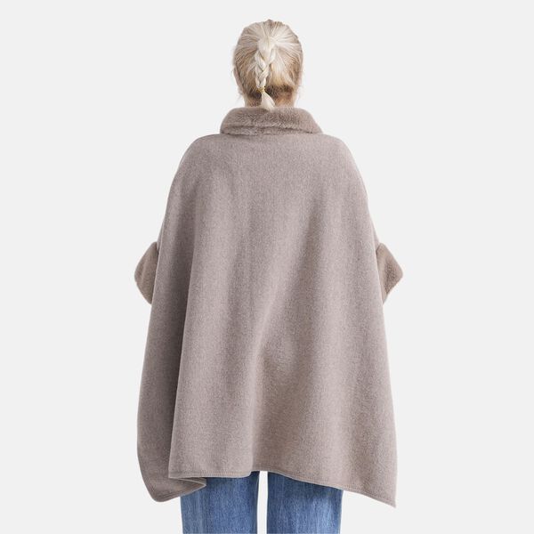 LA MAREY Signature Kunstfell-Poncho mit Pl&uuml;schkragen und Umschlag&auml;rmeln, Einheitsgr&ouml;&szlig;e, Braun image number 2