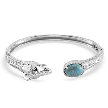 Blauer T&uuml;rkis Elefantenkopf-Armreif, ca. 20 cm, Edelstahl ca. 5,62 ct