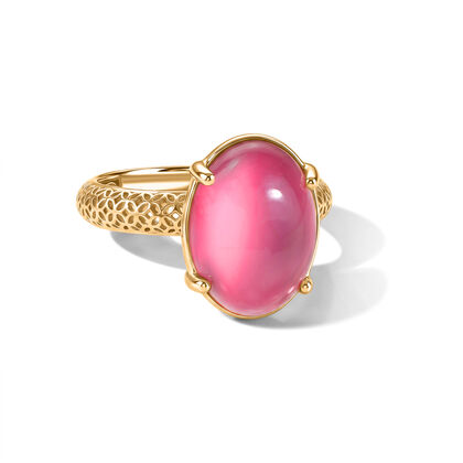 D'Joy Flamingo Mondstein Ring 925 Silber 750 Gelbgold vermeil (Gr&ouml;&szlig;e 19.00) ca. 7,00 ct