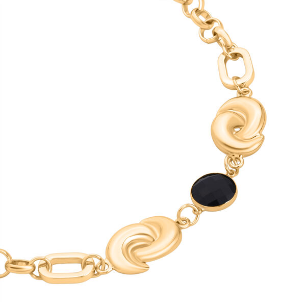 Schwarze Kristall Halskette ca. 50 cm + 5 cm Extender, Gelb image number 4