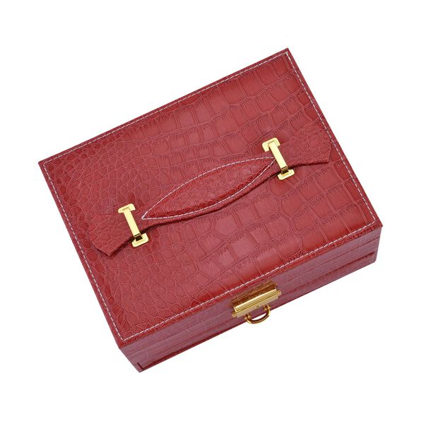 2-lagige Schmuckschatulle mit Kroko-Pr&auml;gung und Schloss mit Schl&uuml;ssel, Rot image number 4