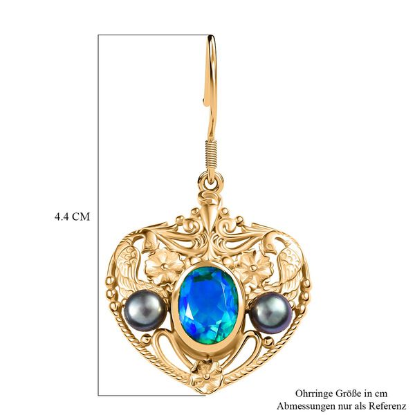 Pfau Quarz Triplette, Süßwasser Pfau Perle (4-5mm) Ohrringe Nickelfreies Messing 5.35 ct image number 6