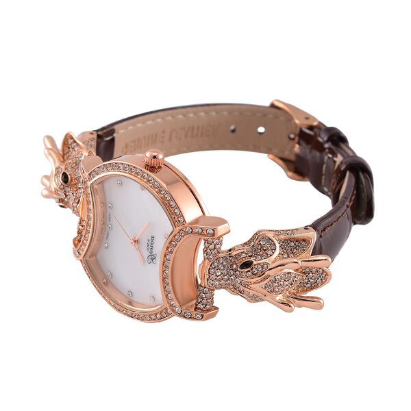 GENOA TIME V2 Kristall Uhr mit japanischem Miyota-Uhrwerk und braunem Lederarmband in Roségoldton, 24cm image number 5