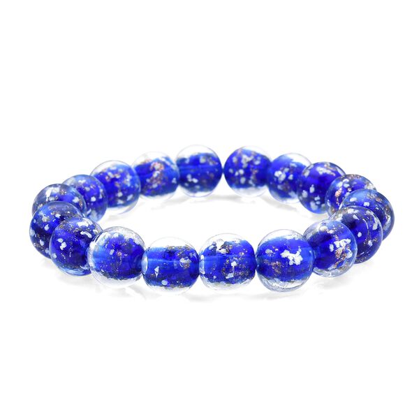2er Set - Murano-Glasperlen Design, flexibles Armband und Ohrringe, Reiner Edelstahl, Blau image number 4