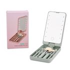 Aufbewahrungsbox mit LED-Spiegel und 5-teiligem Make-up-Pinselset, 16x9x3 cm, Grün