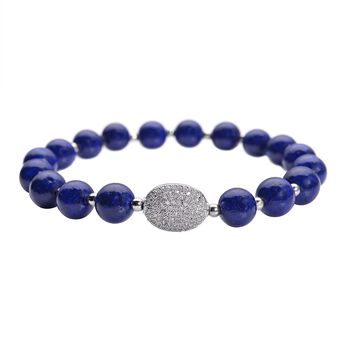 Lapislazuli und wei&szlig;es Zirkonia-Armband, ca. 18 cm, reines Messing ca. 65.00 ct