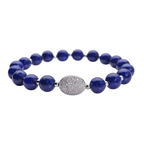 Lapislazuli und weißes Zirkonia-Armband, ca. 18 cm, reines Messing ca. 65.00 ct image number 0