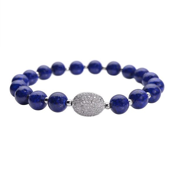 Lapislazuli und wei&szlig;es Zirkonia-Armband, ca. 18 cm, reines Messing ca. 65.00 ct