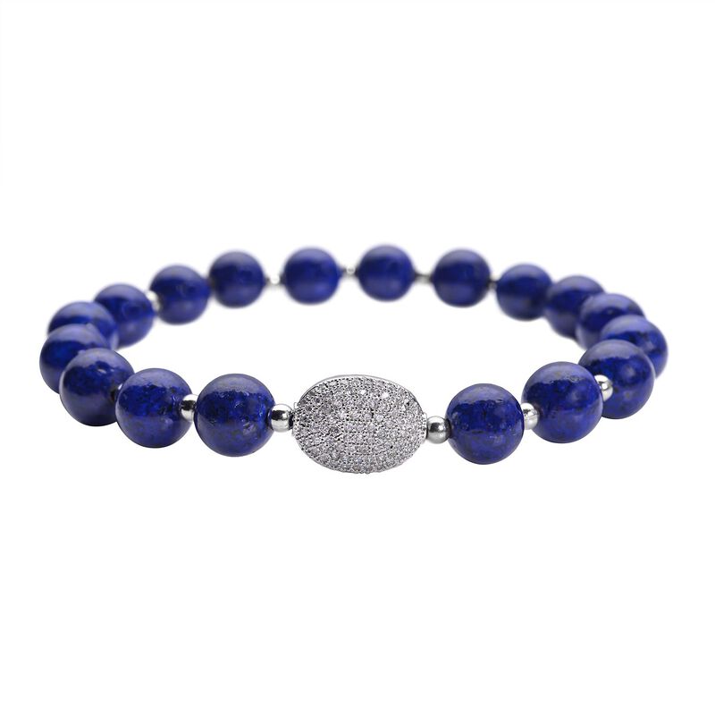 Lapislazuli und weißes Zirkonia-Armband, ca. 18 cm, reines Messing ca. 65.00 ct image number 0