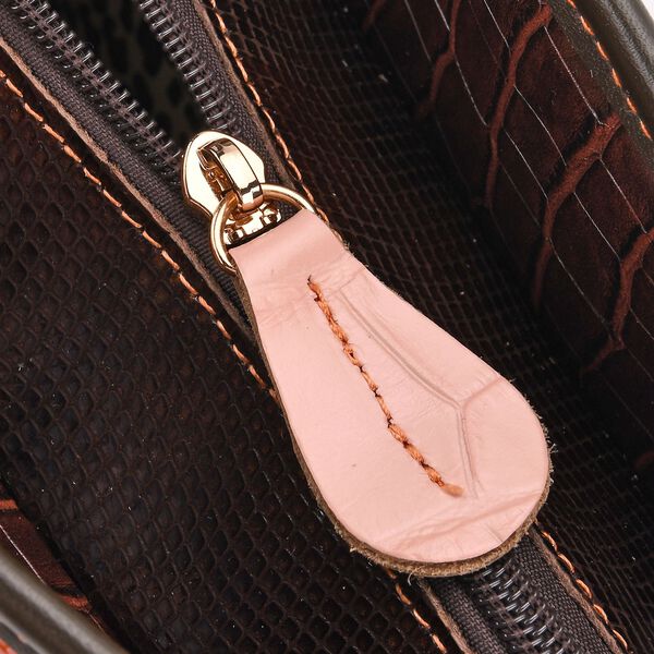 "Chaos by Elsie Genuine Leather Crossbody Bag with RFID Color: red Embossed crocdile shining rhomboid pattern Size:36*15*25cm           Wall: Genuine Leather Lining: Polyester                Exterior:zipped-2, Interior:zipped-2 , slip-2   with 1 Long stra image number 7