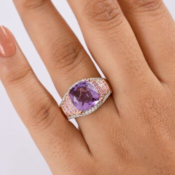 Djoy AA Rose De France Amethyst, Rosa Saphir Ring 925 Silber 750 Ros&eacute;gold Vermeil (Gr&ouml;&szlig;e 18.00) ca. 5.79 ct