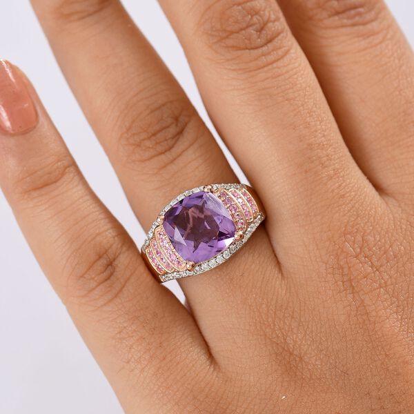 Djoy AA Rose De France Amethyst, Rosa Saphir Ring 925 Silber 750 Ros&eacute;gold Vermeil (Gr&ouml;&szlig;e 18.00) ca. 5.79 ct image number 3