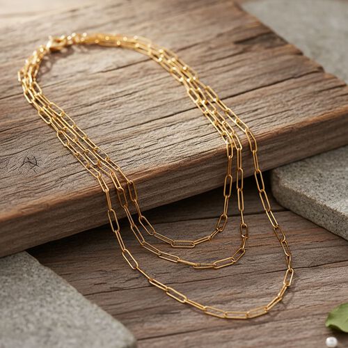 Mehrreihige Gliederkette im Paperclip-Design, Nickelfreies Messing, ca. 43 cm, Goldfarben image number 1