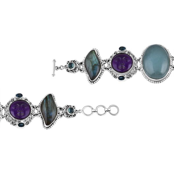 Royal Bali Sajan Silber -Blauer Calcit, Afrikanischer Amethyst Armband ca. 18.5 cm 925 Silber image number 4