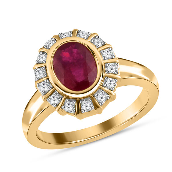 Fissure gef&uuml;llt Rubin und Zirkon Ring 925 Silber vergoldet  ca. 1,26 ct image number 4